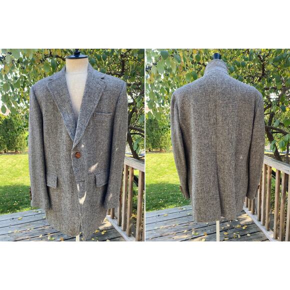 Size fits 42-44 Harris Tweed Gray Sport Coat Blazer Jacket Vintage 80s XL - Picture 1 of 6